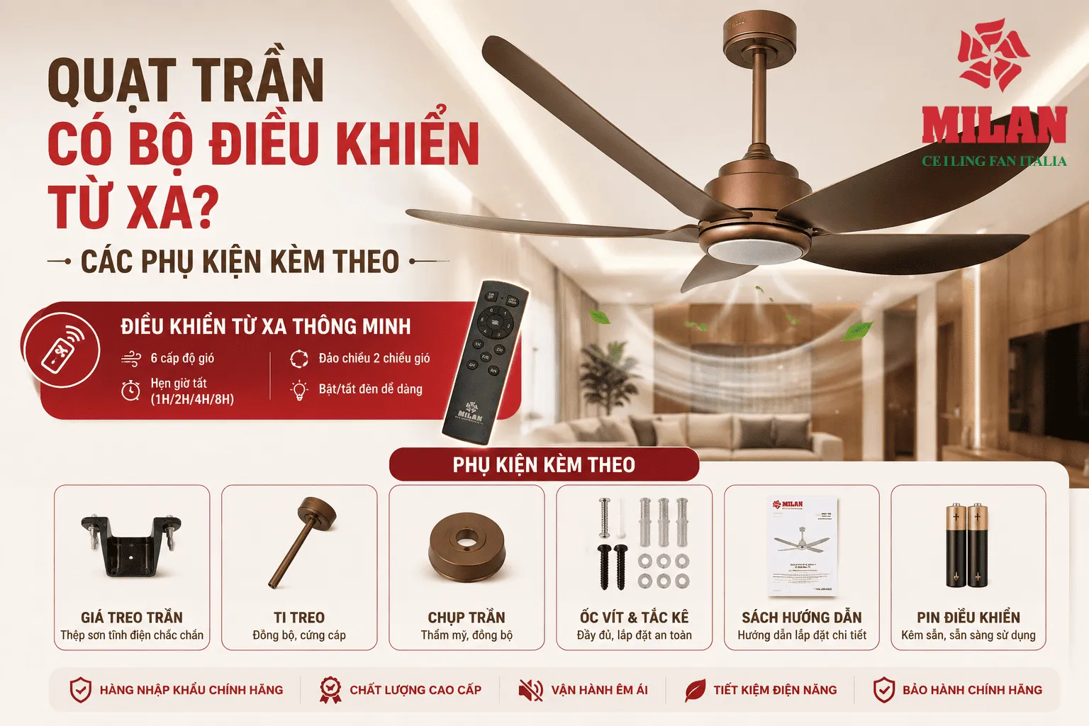 quạt trần có bộ điều khiển từ xa